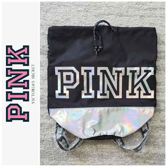 PINK Holo Drawstring Ripstop Backback - Picture 5 of 8